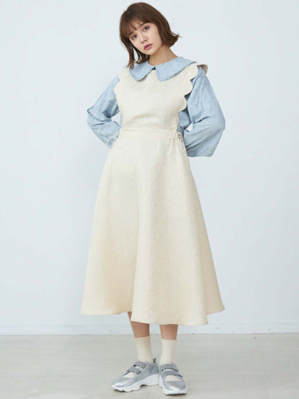 スカラップジャンパーワンピース ロングワンピース Merryjenny スカラップジャンパーワンピース ロングワンピース Merryjenny